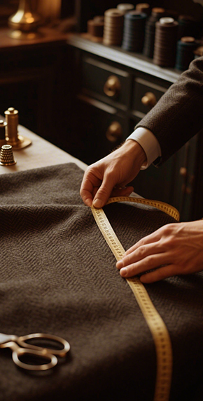 Master tailor at Vipula Design Tailors crafting a custom suit